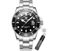 OLEVS Armbanduhr für Herren, wasserdicht, blaues Zifferblatt, luxuriös, zweifarbig, Edelstahl-Armbanduhr mit Tagesdatum, modisch, klassisch, sportlich, Schwarzes Zifferblatt aus Stahl, Armband