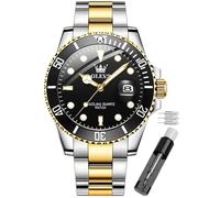 OLEVS Armbanduhr für Herren, wasserdicht, blaues Zifferblatt, luxuriös, zweifarbig, Edelstahl-Armbanduhr mit Tagesdatum, modisch, klassisch, sportlich, Zifferblatt aus schwarzem Stahl, Armband