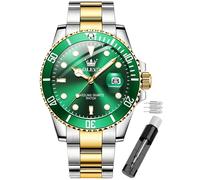 OLEVS Armbanduhr für Herren, wasserdicht, blaues Zifferblatt, luxuriös, zweifarbig, Edelstahl-Armbanduhr mit Tagesdatum, modisch, klassisch, Silberfarben/goldfarben/grünes Zifferblatt, Armband