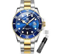 OLEVS Armbanduhr für Herren, wasserdicht, blaues Zifferblatt, luxuriös, zweifarbig, Edelstahl-Armbanduhr mit Tagesdatum, modisch, klassisch, sportlich, Quarzuhr, Zifferblatt in Roséstahlblau, Armband