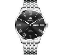 OLEVS Armbanduhr Herren Silber Edelstahlband Analoger Quarz Uhren für Männer Schwarz Großgesicht Klassisches Römische Ziffern Herren Kleid Uhr Wasserdicht Leuchtend Tag Datum Herrenuhren