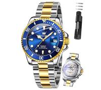 OLEVS Automatik Uhr Herren 41MM Großes Zifferblatt Blau mit Datum Silber und Gold Edelstahl Herrenuhren 3Bar Wasserdicht Automatikuhr mit Kalender Klassische Luxus Armbanduhr für Büro Freizeit