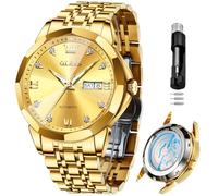 OLEVS Automatikuhren für Herren, Business-Armbanduhr, mechanisch, Edelstahl, wasserdicht, selbstaufziehend, klassisches Datum, luxuriös, Diamant-Armbanduhr, Goldene Armbanduhr für Herren, Herrenuhr