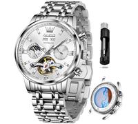 OLEVS Automatikuhren für Herren, luxuriös, Skelett-Multifunktionsuhr, mechanisch, selbstaufziehend, Datum, wasserdicht, leuchtende Herrenuhr, Alle Silberuhren 6074, Herrenuhr