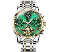 OLEVS Automatikuhren für Herren, mechanisches Skelett-Zifferblatt, ausgefallene selbstaufziehende Tourbillon-Herrenuhr, luxuriös, wasserdicht, goldfarben, silberfarben, Edelstahl, Armbanduhr mit