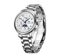 OLEVS Automatikuhren für Herren, Multi-Kalender, Mondphase, 3 ATM wasserdicht, Business-Armbanduhr, klassisch, Luxus-Armbanduhr, Weiss/opulenter Garten