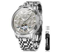OLEVS Automatikuhren für Herren, selbstaufziehend, mechanisches Skelett, luxuriöses Kleid, Edelstahl, Diamanten, Herren-Armbanduhren, G6701: Grau, modisch