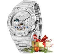 OLEVS Automatisch Herrenuhr Tourbillon Diamant Luxus Dresswatch Weiß Zifferblatt Edelstahl Wasserdicht Leuchtend Armbanduhr