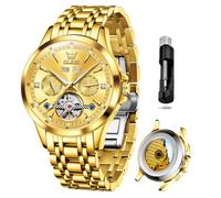 OLEVS Automatische Herren-Armbanduhr, mechanisch, luxuriös, selbstaufziehend, mehrere Kalender, Edelstahl, wasserdichte Armbanduhr für Herren, Goldene Uhren, Automatik, Herrenuhr