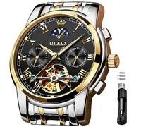 OLEVS Automatische mechanische Herren-Armbanduhr, luxuriöse Dress-Watch, wasserdicht, selbstaufziehend, Mondphase-Chronograph, Edelstahl, leuchtend, Datum, Tourbillon Armbanduhr für Herren