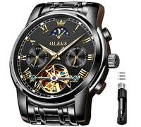 OLEVS Automatische mechanische Herren-Armbanduhr, luxuriöse Dress-Watch, wasserdicht, selbstaufziehend, Mondphase-Chronograph, Edelstahl, leuchtend, Datum, Tourbillon Armbanduhr für Herren