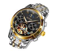 OLEVS Automatische mechanische Herrenuhr Mondphase Edelstahl Kleid Mode Business Leuchtend Wasserdicht Datum Woche Männlich Armbanduhr, Luxuriöse HerrenArmbanduhr: Schwarz, Mechanisch,
