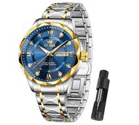 OLEVS Bicolor Armbanduhr für Herren Edelstahl Analog Herrenuhren Metallarmband Großes Blau Zifferblatt Männer Uhr Wasserdicht Leuchtende Business Kleid Herren Uhren mit Datum Diamant Geschenke
