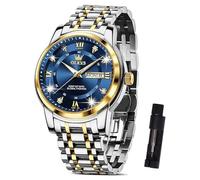 OLEVS Bicolor Armbanduhr für Herren Silber Gold Metallarmband Groß Wasserdicht Uhr Herren Blau Zifferblatt Elegante Analog Kleid Herrenuhr Edelstahl Leuchtend Männer Uhr mit Datumsanzeige Geschenke