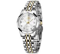 OLEVS Bicolor Damenarmbanduhren Edelstahl Quarz Analog Damenuhren Silber Gold Metallarmband Leuchtend Klein Uhren Damen Arabische Ziffern Wasserdicht Damen Armbanduhr mit Datum Geschenke für Frauen
