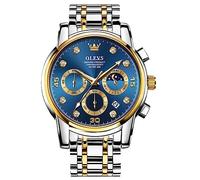 OLEVS Bicolor Herren Armbanduhr Edelstahl Modern Analog Kleid Uhren Herren Metallarmband Wasserdicht Eleagnt Blau Zifferblatt Herrenuhr Großes Chronograph Leuchtend Männer Uhr mit Datum Geschenke