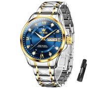 OLEVS Bicolor Herrenuhren Edelstahl Analog Uhren Herren Gold Silber Metallarmband Elegnt Blau Zifferblatt Herren Armbanduhr Wasserdicht Leuchtende Business Kleid Uhren für Männer mit Datum Geschenke
