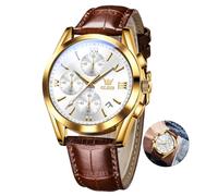 OLEVS Braun Uhren Herren Analog Kleid Großes Weiß Zifferblatt Herrenuhren Lederarmband Vintage Wasserdicht Armbanduhr Herren Chronograph Leuchtend Uhren für Männer mit Datum Geschenke