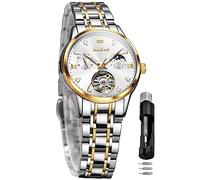 OLEVS Damen-Armbanduhr, automatisch, selbstaufziehend, mechanisch, Edelstahl, Keramik-Armband, Herz, Diamant, luxuriös, wasserdicht, Damen-Armbanduhr, Weiß-6608, Damen-Armbanduhr
