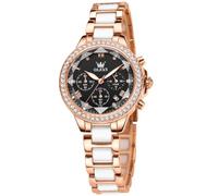 OLEVS Damen Rose Gold Automatikuhren Skelett Mechanische Damen Elegant Luxus Armbanduhr Diamant Keramik Band Schmetterling Selbstaufzug Kleid Uhr, Schwarz/Rotgold
