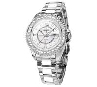 OLEVS Damen Rotgold Automatikuhren Skelett Mechanisch Selbstaufzug Damen Elegant Luxus Kleid Schmetterling Diamant Weiß Keramik Band Uhr Geschenk, 3685: Weiß und Silber