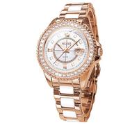 OLEVS Damen Rotgold Automatikuhren Skelett Mechanisch Selbstaufzug Damen Elegant Luxus Kleid Schmetterling Diamant Weiß Keramik Band Uhr Geschenk, 3685: Weiß und Rotgold
