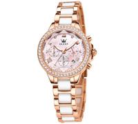 OLEVS Damen Rotgold Automatikuhren Skelett Mechanisch Selbstaufzug Damen Elegant Luxus Kleid Schmetterling Diamant Weiß Keramik Band Uhr Geschenk, Pink/Roségold