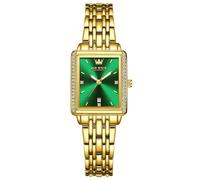 OLEVS Damenuhr Gold Eckig Wasserdicht Armbanduhr Damen Metallarmband Analog Quarz Klein Uhr Damen Grün Zifferblatt Leuchtend Edelstahl Uhren Frauen mit Datum Geschenke