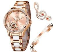 OLEVS Damenuhren Automatikuhren Mechanisch Damen Armbanduhren Damen Automatik Deluxe Keramikband Wasserdicht Musikalische Symbole Diamanten Damenarmbanduhr Sets Geschenk