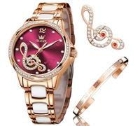 OLEVS Damenuhren Automatikuhren Mechanisch Damen Armbanduhren Damen Automatik Deluxe Keramikband Wasserdicht Musikalische Symbole Diamanten Damenarmbanduhr Sets Geschenk