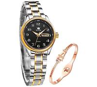 OLEVS Damenuhren Gold Silber Schwarz Leicht zu Lesen Armbanduhren für Damen mit Kleines Gesicht Tag Datum Edelstahlband wasserdichte