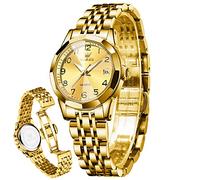 OLEVS Damenuhren Leicht zu lesen Armbanduhr mit Kleines Gesicht Gold Edelstahlband Leuchtend wasserdichte Kalender Luxus Armbanduhr