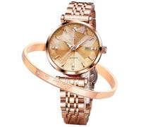 OLEVS Damenuhren Roségold Diamant Kleines Gesicht Edelstahlarmband Analoge Quarz Armbanduhren mit Kalender Leuchtend Wasserdicht Armreif Geschenke Set