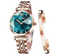OLEVS Damenuhren Roségold Diamant Kleines Gesicht Edelstahlarmband Wasserdicht Analoge Quarz Armbanduhren Armreif Geschenke Set