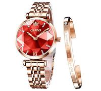 OLEVS Damenuhren Roségold Diamant Kleines Gesicht Edelstahlarmband Wasserdicht Analoge Quarz Armbanduhren Armreif Geschenke Set
