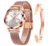OLEVS Damenuhren Roségold Mesh Armband Mode Kleid Japanisch Quarz Wasserdicht Leuchtende Weibliche Uhren für Frauen Armband Sets, Weiß, Quarz-Uhrwerk