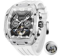 OLEVS Gelatu Herren-Armbanduhr, automatische Tonneau-Uhr, Skelett, mechanisch, 50 m, wasserdicht, Saphirglas, quadratisch, Weiß/Schwarz/Roségold, silberne Uhren Automatik, Herrenuhr
