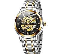 OLEVS Goldene Skelett-Herren-Armbanduhr, automatisch, mechanisch, selbstaufziehend, luxuriös, glänzend, Diamant, Edelstahl, wasserdicht, leuchtende Armbanduhren, Silber, Gold, Schwarz, Modern