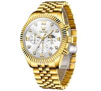 OLEVS Goldene Uhr Herren Edelstahl Business Kleid Herrenarmbanduhr mit Metallarmband Großes Analog Armbanduhr Herren Weiß Zifferblatt wasserdichte Herrenuhren Chronograph Leuchtend
