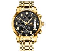 OLEVS Goldene Uhr Herren Metallarmband Chronograph Edelstahl Armbanduhr Herren Schwarz Zifferblatt Analog Groß Herrenuhren Leuchtend mit Datum Wasserdicht Herrenarmbanduhr Geschenke für Männer