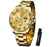 OLEVS Goldene Uhren Herren Edelstahl Luxus Quarz Analog Männer Uhr Chronograph Modern Wasserdicht Herrenuhren mit Leuchtziffern Goldfarben Zifferblatt Herren Uhren mit Datum Geschenke für Männer