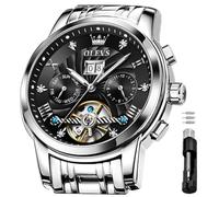 OLEVS Herren-Armbanduhr, automatisch, mechanisch, luxuriös, wasserdicht, selbstaufziehend, Mondphasen-Chronograph, Edelstahl, leuchtendes Datum, Tourbillon-Armbanduhr für Herren, Schwarz, Classic
