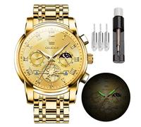 OLEVS Herren-Armbanduhr, Edelstahl, wasserdicht, leuchtend, analog, Quarzuhr, multifunktional, mehrere Zifferblätter, Chronograph, klassisch, luxuriös, großes Zifferblatt, Herrenuhr, 2859 - Goldenes