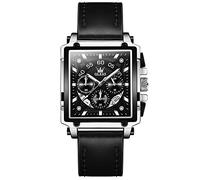 OLEVS Herren-Armbanduhr, Leder, wasserdicht, leuchtend, analog, Quarz, modisch, Business, Sport, für Herren, Schwarzes Band,