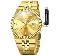 OLEVS Herren-Armbanduhr, luxuriös, Diamant-Kalender, Edelstahl, Business-Kleid, wasserdicht, leuchtend, modische Uhr für Herren, Goldene Uhr, zweifarbig, Herrenuhr