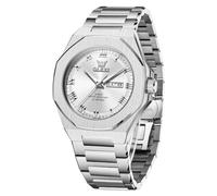 OLEVS Herren-Armbanduhr, luxuriös, quadratisch, achteckig, Edelstahl, Business-Kleid, Armbanduhr mit römischen Ziffern, leuchtend, wasserdicht, G3727, Weiß