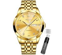 OLEVS Herren-Armbanduhr mit großem Zifferblatt, lässig, Edelstahl, mit Diamanten, analog, Quarz, wasserdicht, Datum, Armbanduhr, Steel Strip Gold, Armband