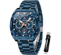 OLEVS Herren-Armbanduhr, quadratisch, Business-Kleid, Diamant, analog, Quarz, Datum, Luxusuhr für Herren, lässig, Edelstahl, wasserdicht, leuchtende Armbanduhr, G2942-blue, G2942-blue, Herrenuhr