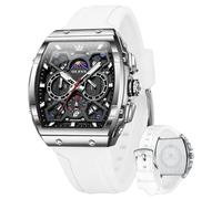 OLEVS Herren-Armbanduhr, quadratisch, luxuriös, automatisch, selbstaufziehend, Skelett, braun, atmungsaktiv, Lederband, Kleid, mehrere Kalender, wasserdicht, Mondphase, stilvolles Geschenk, 2942