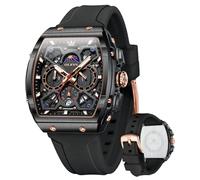 OLEVS Herren-Armbanduhr, quadratisch, luxuriös, automatisch, selbstaufziehend, Skelett, braun, atmungsaktiv, Lederband, Kleid, mehrere Kalender, wasserdicht, Mondphase, stilvolles Geschenk, 2942